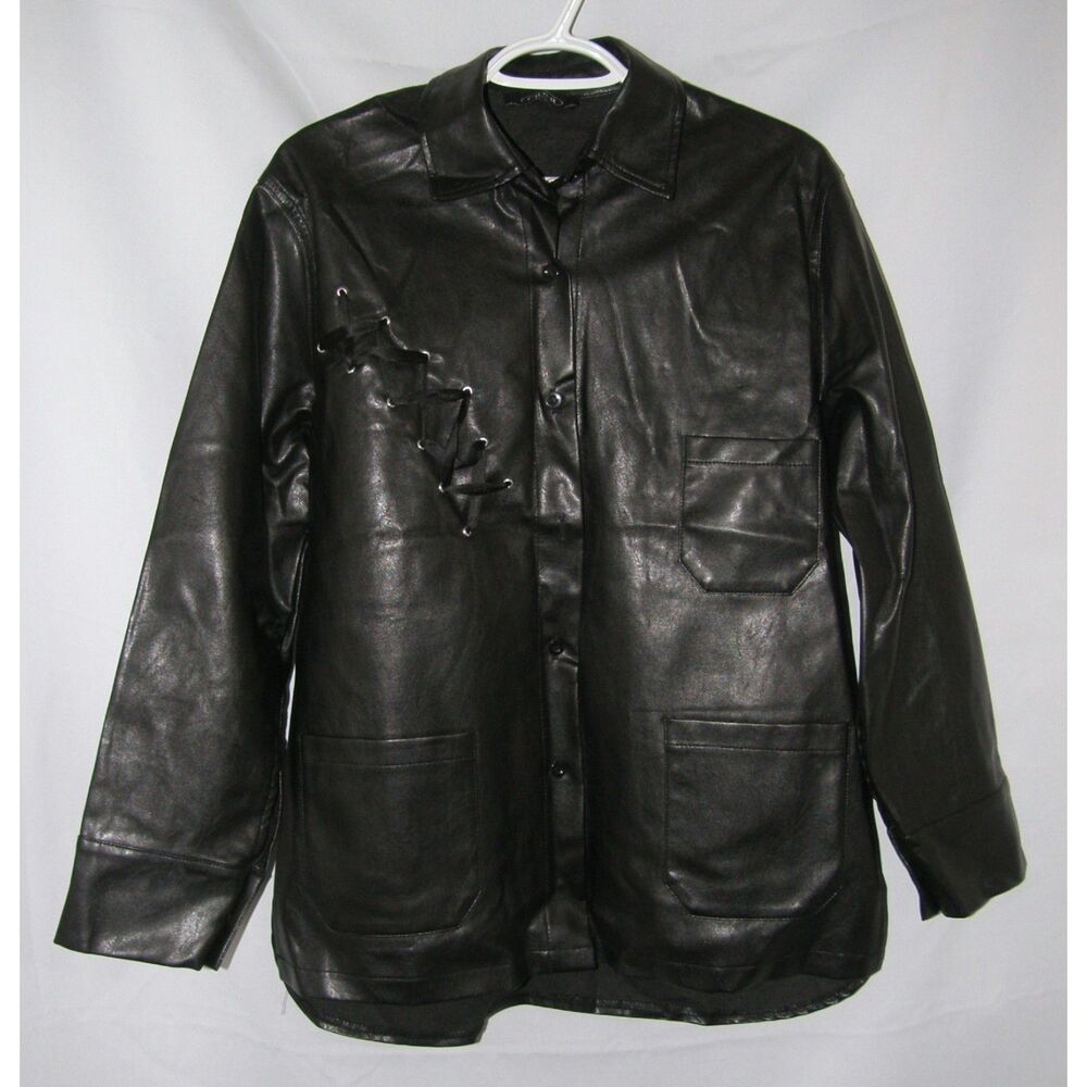 CIDER Black Sz Medium Business Casual Faux Leather Lightweight Jacket Pockets